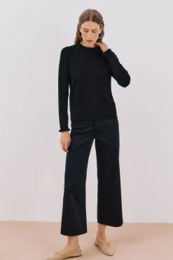 Cortefiel Camisolas-Camisola com gola com folhos Preto