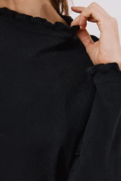 Cortefiel Camisolas-Camisola com gola com folhos Preto