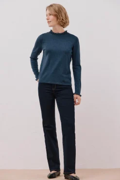 Cortefiel Camisolas-Camisola com gola com folhos Azul