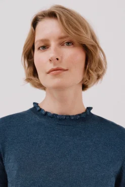 Cortefiel Camisolas-Camisola com gola com folhos Azul