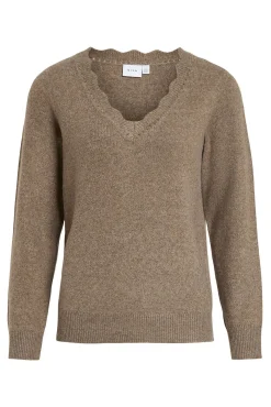 Vila Camisolas-Camisola com gola em V Castanho
