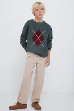 Springfield Kids Malhas-Camisola cáqui com estampa de diamantes para meninos verde