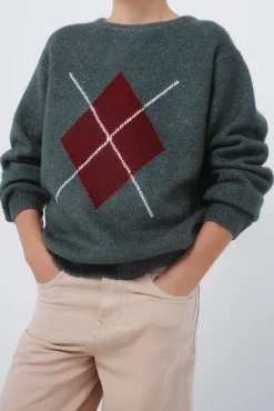 Springfield Kids Malhas-Camisola cáqui com estampa de diamantes para meninos verde