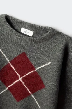 Springfield Kids Malhas-Camisola cáqui com estampa de diamantes para meninos verde