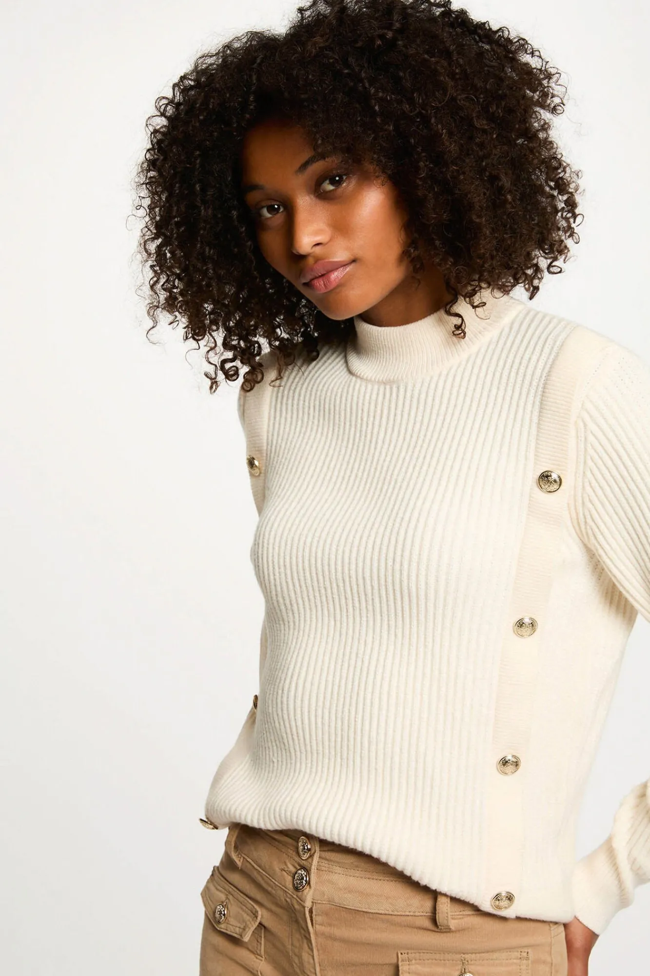 Morgan Camisolas-Camisola curto de gola Ecru