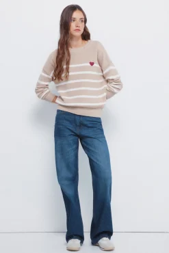 Springfield Camisolas-Camisola de algodão riscas em formato de coração cru