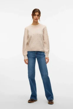 Vero Moda Camisolas-Camisola de bolinhas texturizada com malha Tostado