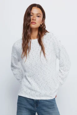 Springfield Blusas-Camisola de chenille com botões no ombro branco