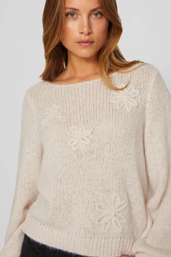 Vila Camisolas-Camisola de flores em malha com lã Ecru