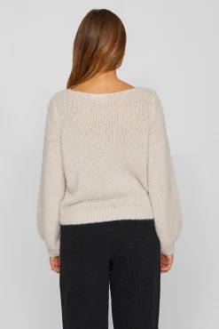 Vila Camisolas-Camisola de flores em malha com lã Ecru