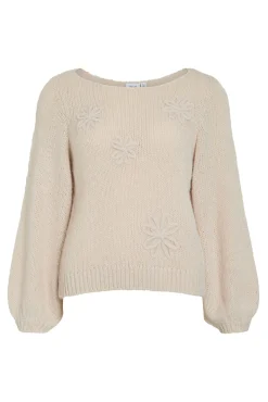Vila Camisolas-Camisola de flores em malha com lã Ecru