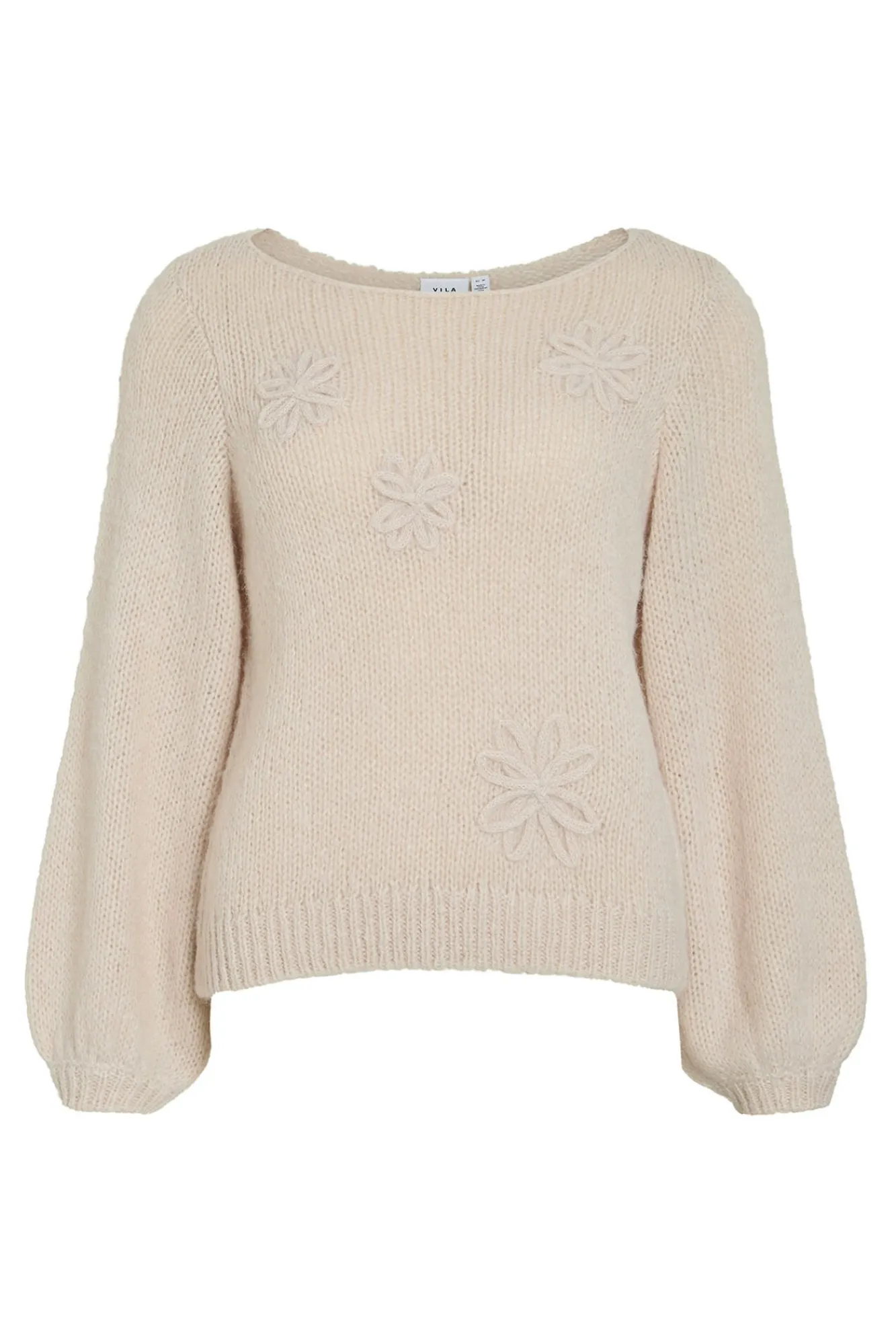 Vila Camisolas-Camisola de flores em malha com lã Ecru