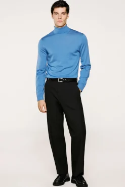 Selected Camisolas-Camisola de gola alta 100% lã merino Azul