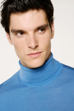 Selected Camisolas-Camisola de gola alta 100% lã merino Azul