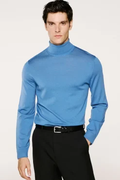 Selected Camisolas-Camisola de gola alta 100% lã merino Azul