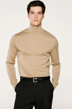 Selected Camisolas-Camisola de gola alta 100% lã merino Castanho