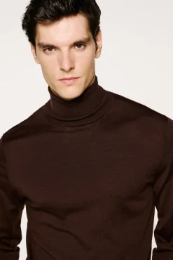 Selected Camisolas-Camisola de gola alta 100% lã merino Castanho