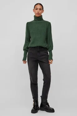 Vila Camisolas-Camisola de gola alta canelado Verde