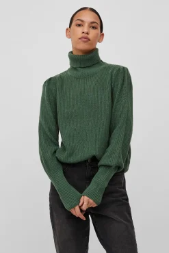 Vila Camisolas-Camisola de gola alta canelado Verde