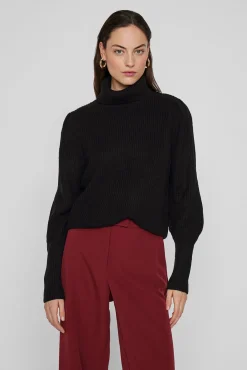 Vila Camisolas-Camisola de gola alta canelado Preto