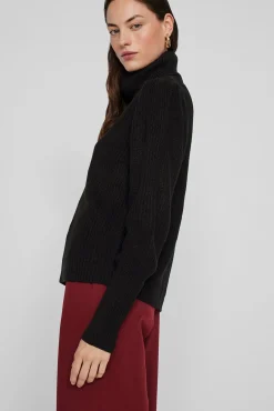 Vila Camisolas-Camisola de gola alta canelado Preto