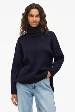 Vila Camisolas-Camisola de gola alta de viscose Azul