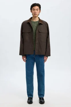 Selected Camisolas-Camisola de gola caixa 100% algodão orgânico Verde