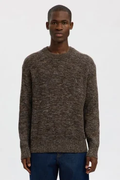 Selected Camisolas-Camisola de gola caixa 100% algodão orgânico Castanho