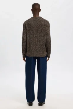 Selected Camisolas-Camisola de gola caixa 100% algodão orgânico Castanho