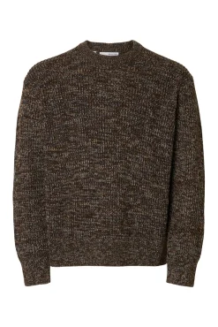 Selected Camisolas-Camisola de gola caixa 100% algodão orgânico Castanho