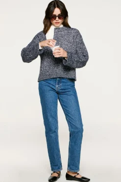 Selected Camisolas-Camisola de gola caixa de algodão orgânico Cinzento