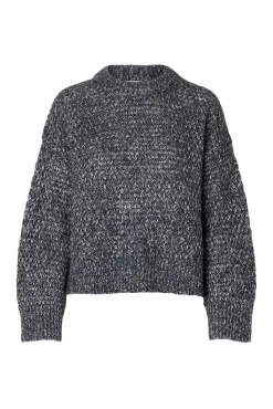 Selected Camisolas-Camisola de gola caixa de algodão orgânico Cinzento