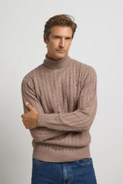 Silbon Camisolas-Camisola de gola com tricô oitos Castanho