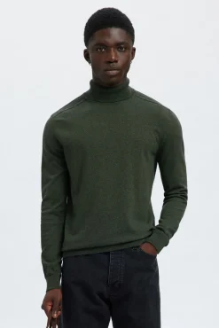 Selected Camisolas-Camisola de gola de algodão orgânico Verde