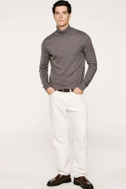 Selected Camisolas-Camisola de gola de algodão orgânico Cinzento