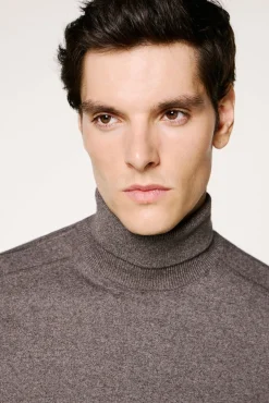 Selected Camisolas-Camisola de gola de algodão orgânico Cinzento