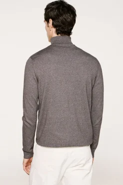 Selected Camisolas-Camisola de gola de algodão orgânico Cinzento