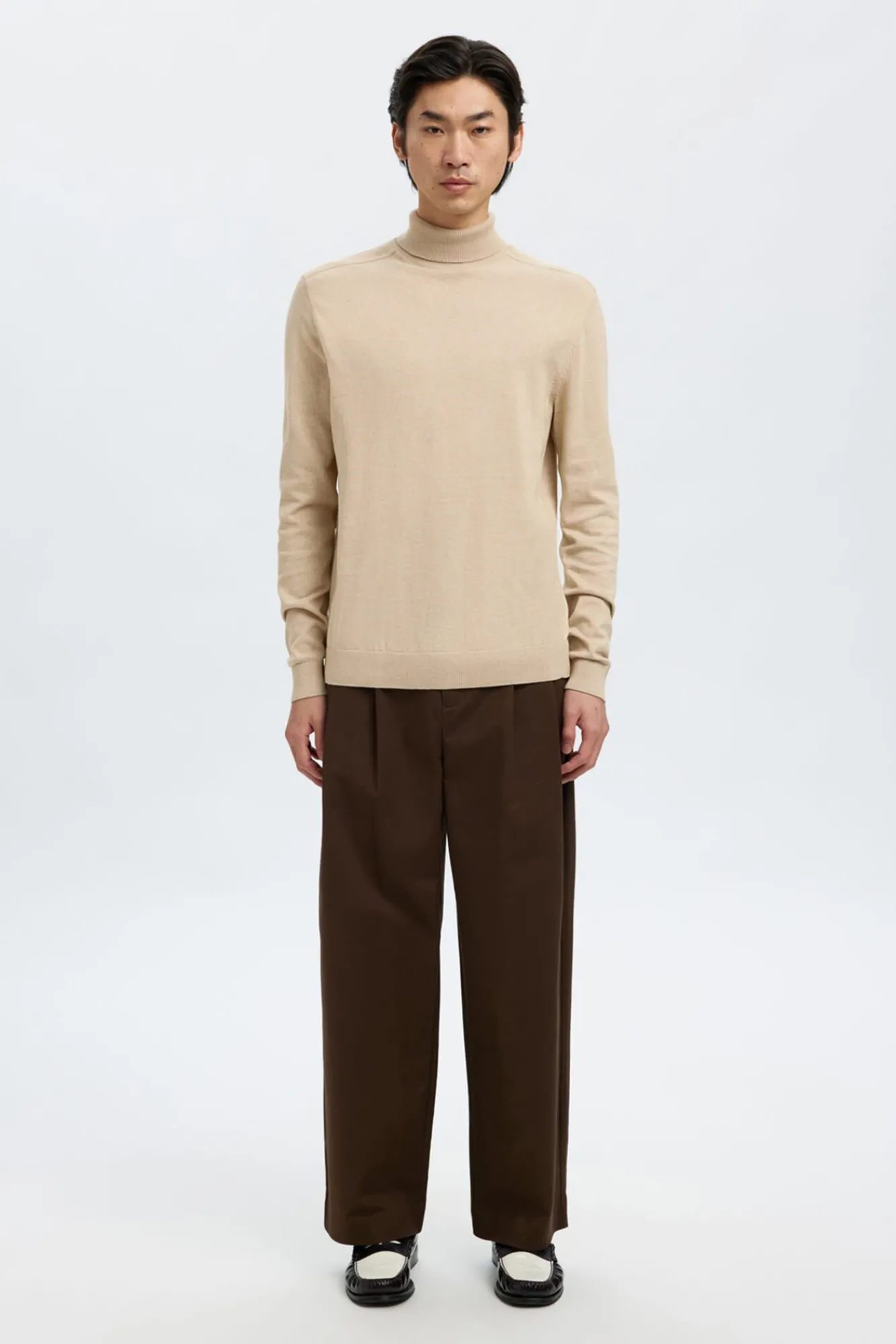 Selected Camisolas-Camisola de gola de algodão orgânico Tostado