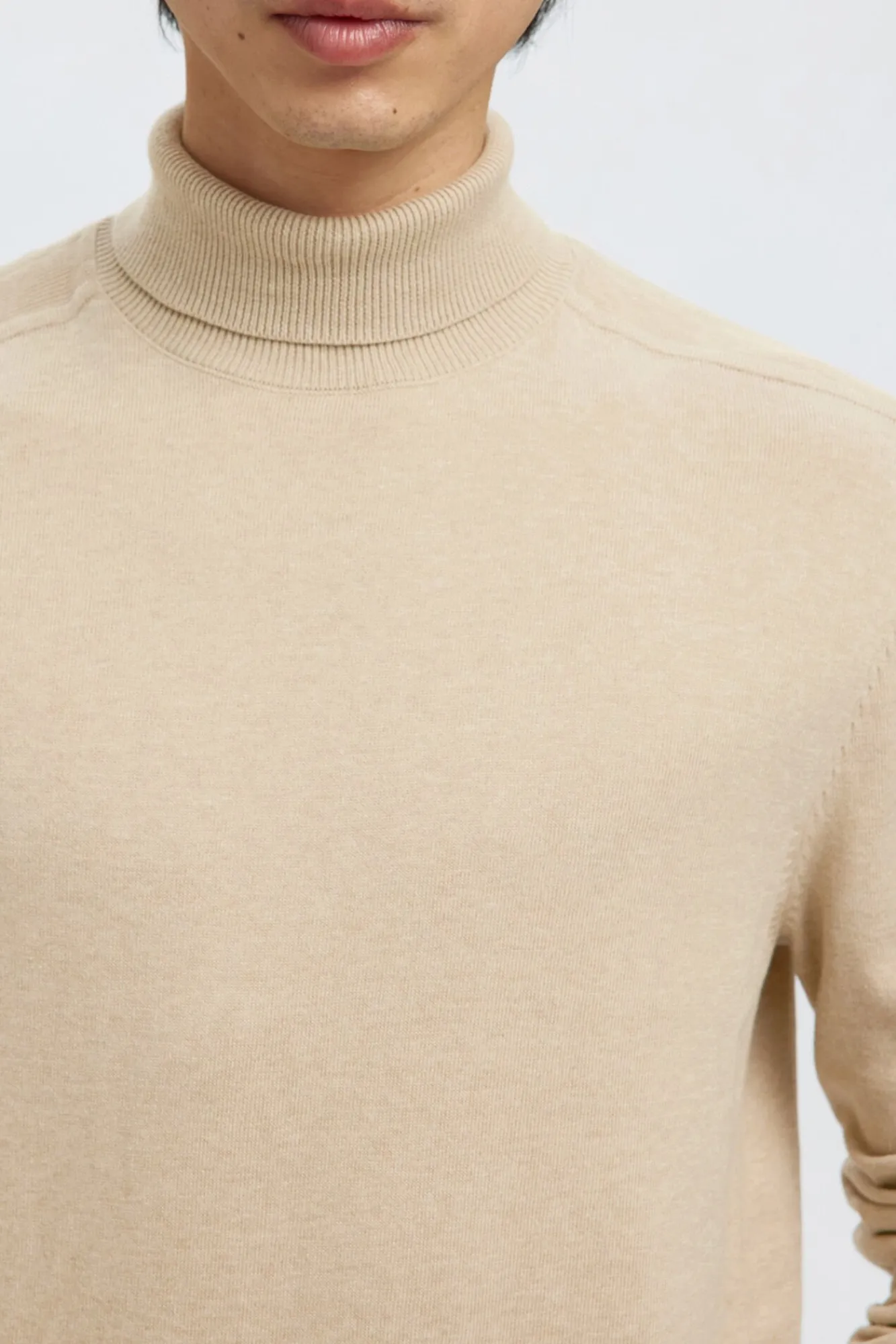 Selected Camisolas-Camisola de gola de algodão orgânico Tostado