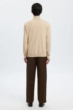 Selected Camisolas-Camisola de gola de algodão orgânico Tostado