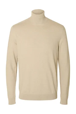 Selected Camisolas-Camisola de gola de algodão orgânico Tostado