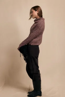 Slowlove Camisolas-Camisola de gola dobrada bicolorida Roxo