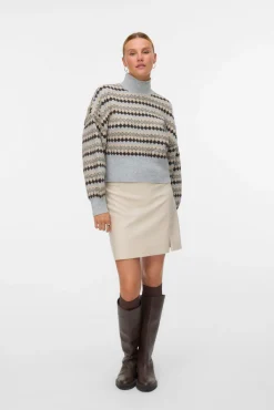 Vero Moda Camisolas-Camisola de gola estampado Cinzento