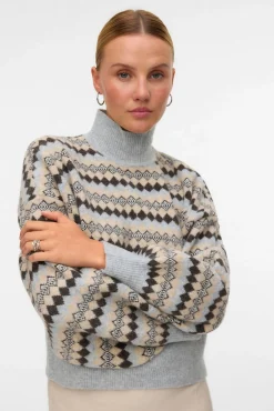 Vero Moda Camisolas-Camisola de gola estampado Cinzento