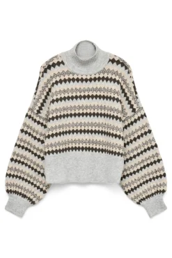 Vero Moda Camisolas-Camisola de gola estampado Cinzento