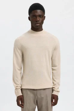 Selected Camisolas-Camisola de gola falsa 100% lã merino. Tostado