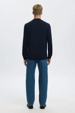 Selected Camisolas-Camisola de gola falsa 100% lã merino. Azul