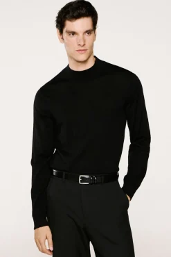 Selected Camisolas-Camisola de gola falsa 100% lã merino. Preto