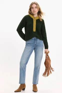 Vila Camisolas-Camisola de lã com botões no gola Verde