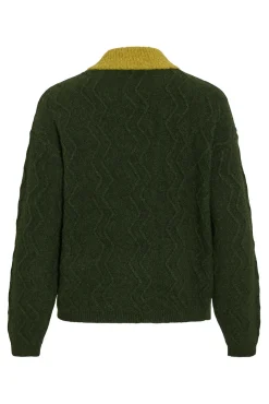 Vila Camisolas-Camisola de lã com botões no gola Verde